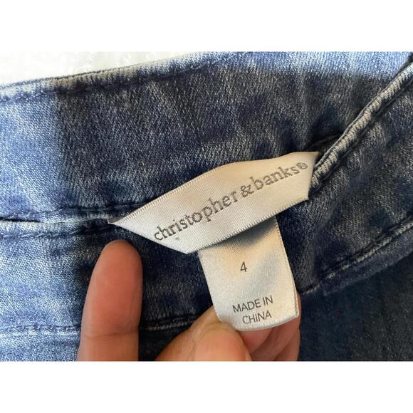 < Christopher & Banks Asymmetrical Denim Midi Skirt > - Picture 2 of 3